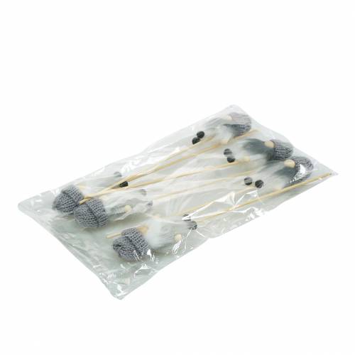 Floristik24 Wtyczka kwiatowa z wełnianą czapką szara 8,5 cm L29 cm 6 szt.