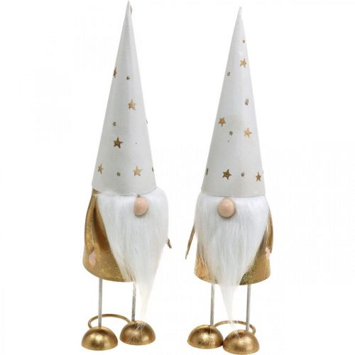 Skrzat Figurka dekoracyjna świąteczna biała, złota 6,5cm H28cm 2szt.