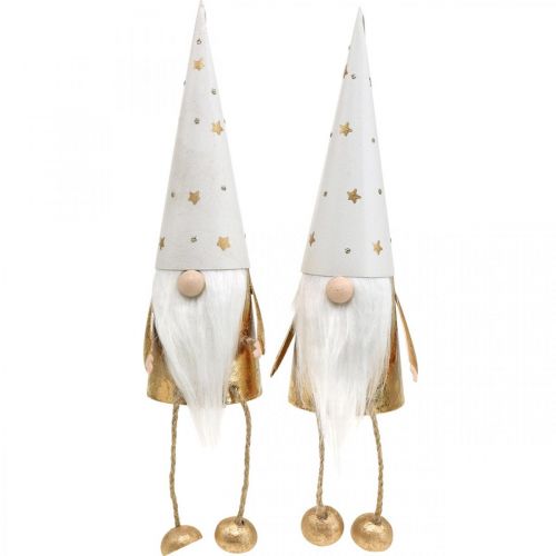 Produkt Gnom Świąteczna figura dekoracyjna biały, złoty Ø6,5cm W22cm 2 szt