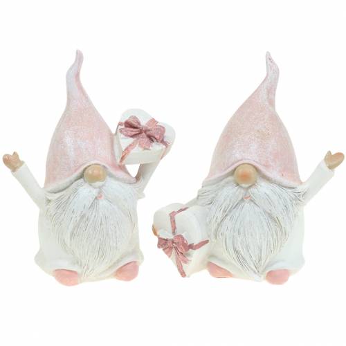 Floristik24 Dekoracja świąteczna gnom różowy / biały 11,5 cm 2 szt.
