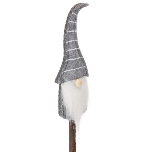 Dekoracyjna figurka krasnala w pasiastym kapeluszu na drewnianym kiju, 46 cm, 6 szt. | Floristik24.pl