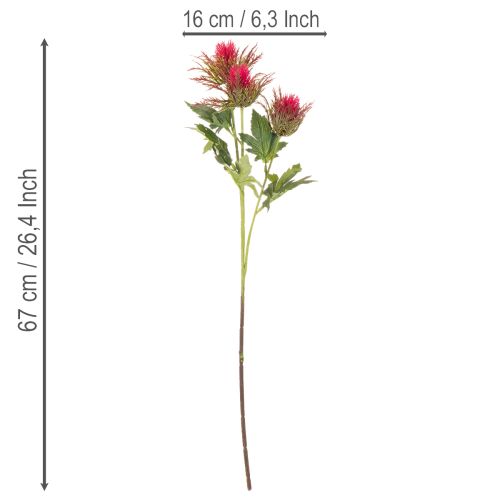 Sztuczna gałązka ostu czerwonego do dekoracji, 67 cm, 3 sztuki | Floristik24.pl