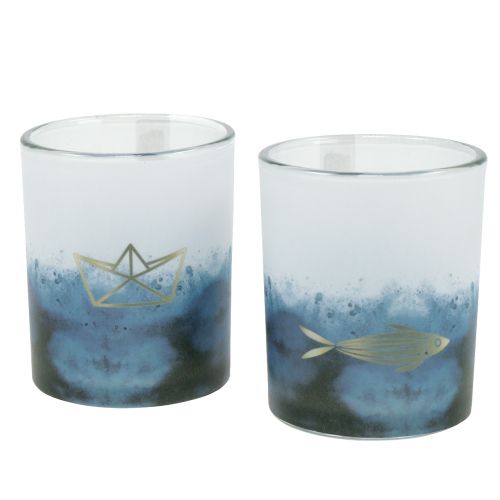 Floristik24 Lampion niebiesko-biały z łódką i rybką Ø6cm