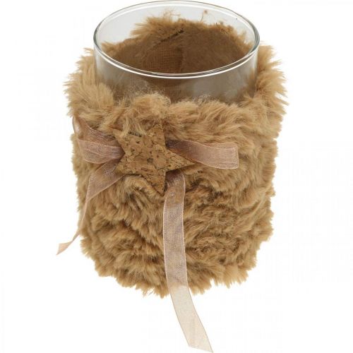 Produkt Dekoracja świąteczna latarnia szklana sztuczne futro W12cm Ø9,5cm 3szt