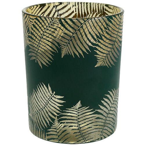Lampion Szklany Paproć Zielony Ø10cm H12,5cm