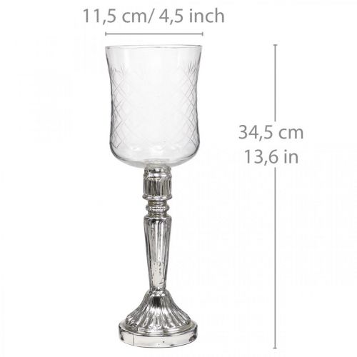 Floristik24 Latarnia szklana świeca szkło antyczne przezroczyste, srebrne Ø11,5cm W34,5cm