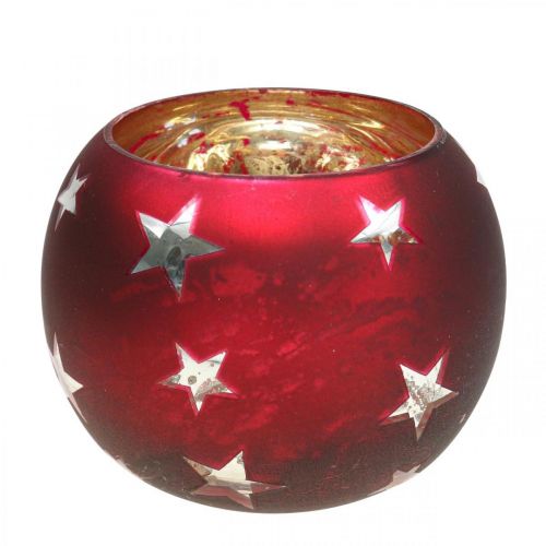 Floristik24 Latarnia szklana tealight w czerwone gwiazdki Ø12cm wys.9cm