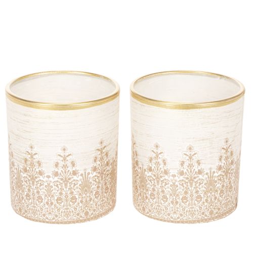 Szklany świecznik typu tealight z kwiatowym wzorem, Ø8cm, wys.9cm, 2 sztuki