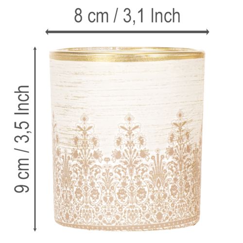 Szklany świecznik typu tealight z kwiatowym wzorem, Ø8cm, wys.9cm, 2 sztuki | Floristik24.pl
