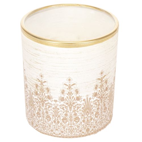 Szklany świecznik typu tealight z kwiatowym wzorem, Ø8cm, wys.9cm, 2 sztuki | Floristik24.pl