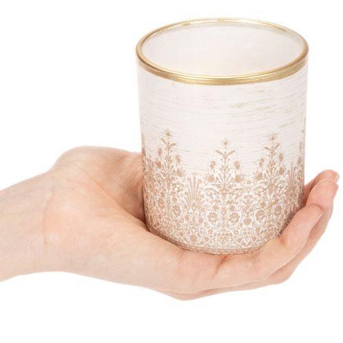 Szklany świecznik typu tealight z kwiatowym wzorem, Ø8cm, wys.9cm, 2 sztuki | Floristik24.pl