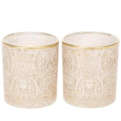 Szklany świecznik typu tealight z wzorem paisley, Ø8cm, wys.9cm, 2 sztuki