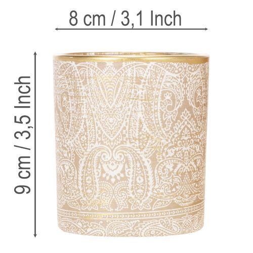 Szklany świecznik typu tealight z wzorem paisley, Ø8cm, wys.9cm, 2 sztuki | Floristik24.pl