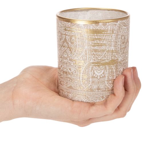 Szklany świecznik typu tealight z wzorem paisley, Ø8cm, wys.9cm, 2 sztuki | Floristik24.pl