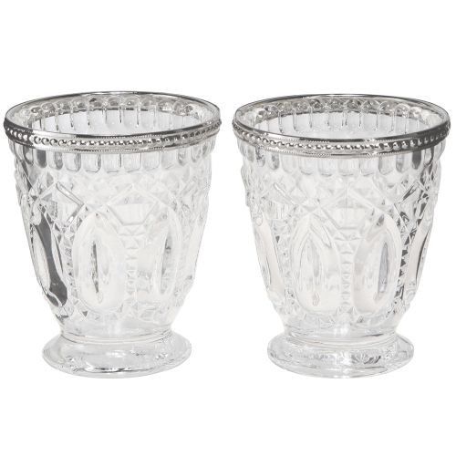 Floristik24 Szklana latarnia z metalową krawędzią przezroczysta Ø9cm W10,5cm 6 szt