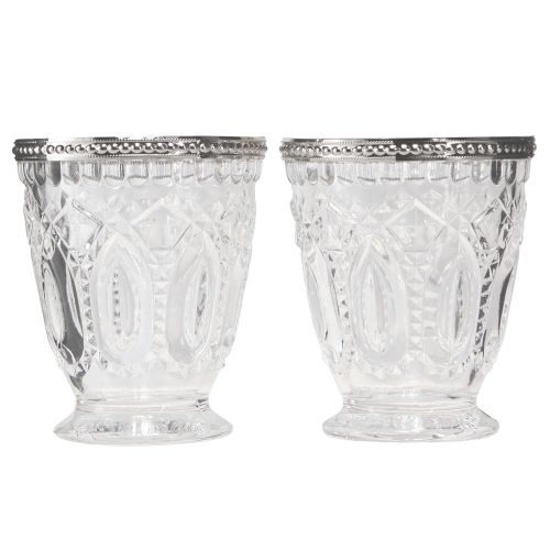 Floristik24 Szklana latarnia z metalową krawędzią przezroczysta Ø9cm W10,5cm 6 szt