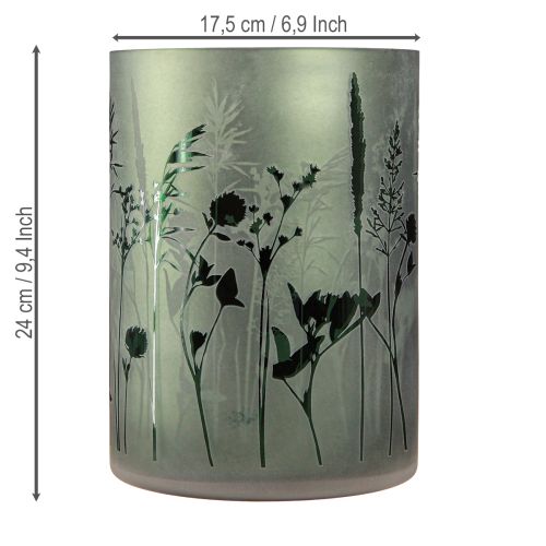 Produkt Latarnia duża dekoracyjna ze szkła w kolorze biało-zielonym z motywem łąki wys. 24cm