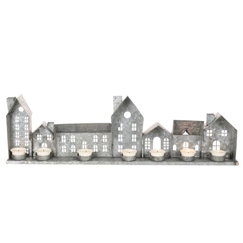 Dekoracyjny rząd domków z świecznikami typu tealight, dekoracja adwentowa, 68 cm | Floristik24.pl