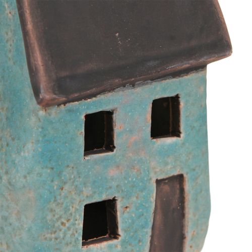 Floristik24 Domek z latarnią Domek ceramiczny niebiesko-brązowy W15,5/17,5cm 2 szt