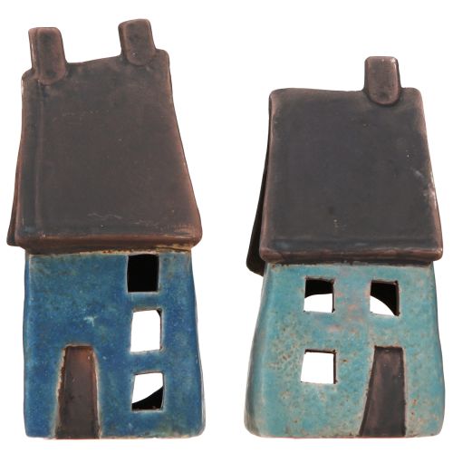 Produkt Domek z latarnią Domek ceramiczny niebiesko-brązowy W15,5/17,5cm 2 szt