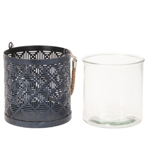 Metalowy świecznik typu tealight, dekoracyjny latarenka z uchwytem, antracyt, Ø16cm, 2 sztuki | Floristik24.pl