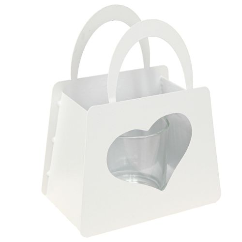 Floristik24 Torba dekoracyjna latarnia metalowa z sercem biała W18cm 2szt