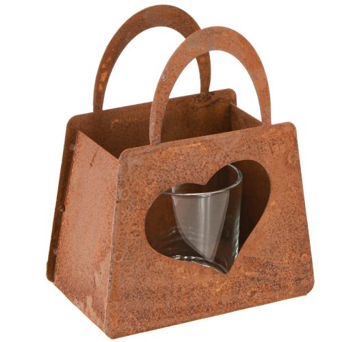 Latarnia metalowa torba rdza z wkładem szklanym wys. 15cm 2szt