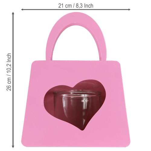 Produkt Latarnia metalowa torba z wkładem szklanym różowe serce wys. 26cm
