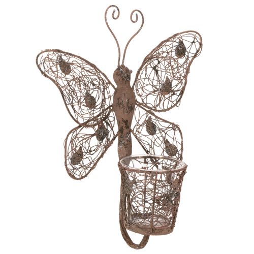 Latarnia metalowa, dekoracja ścienna, motyl, wykończenie rdzawe, 36,5 cm kupić | Floristik24.pl