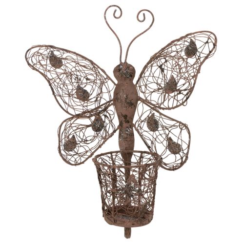 Latarnia metalowa, dekoracja ścienna, motyl, wykończenie rdzawe, 36,5 cm | Floristik24.pl