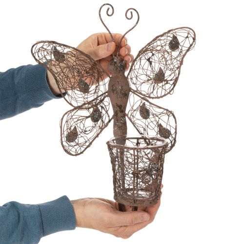 Latarnia metalowa, dekoracja ścienna, motyl, wykończenie rdzawe, 36,5 cm | Floristik24.pl