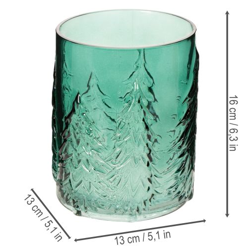 Szklany świecznik typu tealight z reliefem jodeł, dekoracja świąteczna, 16 cm | Floristik24.pl