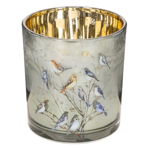 Szklany świecznik typu tealight z motywem ptaka i płatka śniegu, 8 cm, 2 sztuki kupić | Floristik24.pl