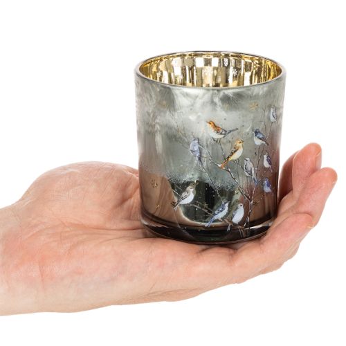 Szklany świecznik typu tealight z motywem ptaka i płatka śniegu, 8 cm, 2 sztuki | Floristik24.pl