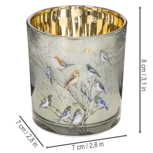 Szklany świecznik typu tealight z motywem ptaka i płatka śniegu, 8 cm, 2 sztuki | Floristik24.pl
