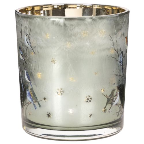 Szklany świecznik typu tealight z motywem ptaka i płatka śniegu, 8 cm, 2 sztuki | Floristik24.pl