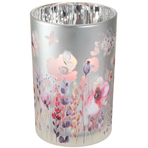 Produkt Latarnia wykonana ze szkła makowego motyla w kolorze srebrnym W18cm