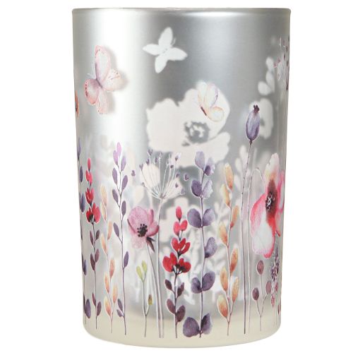 Produkt Latarnia wykonana ze szkła makowego motyla w kolorze srebrnym W18cm