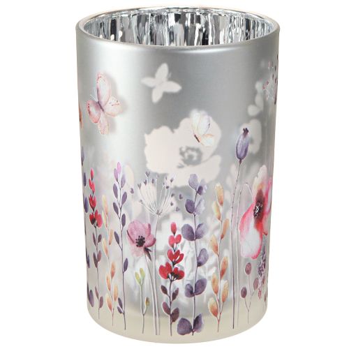 Produkt Latarnia wykonana ze szkła makowego motyla w kolorze srebrnym W18cm
