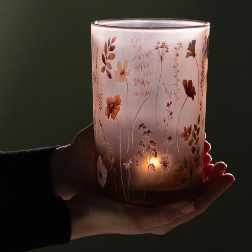 Produkt Szklany świecznik typu tealight z motywem kwiatowym na przytulne chwile w domu, 18 cm