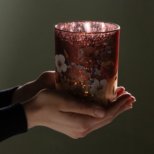 Produkt Dekoracyjna szklana latarnia z kwiatowym wzorem, elegancka ozdoba domu, 12,5 cm, 2 sztuki