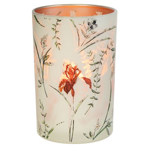 Produkt Szklany świecznik typu tealight, kwiatowy wzór, idealny na przytulne chwile w domu, 18 cm