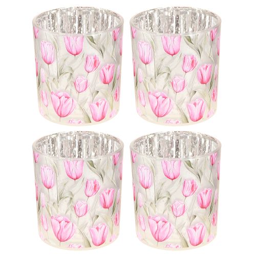 Produkt Dekoracyjny szklany lampion z motywem tulipana, wiosenny dodatek do domu, 8 cm, 4 sztuki.