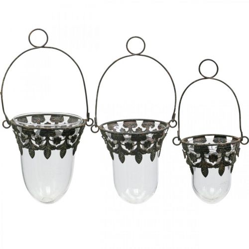 Floristik24 Szklany lampion do dekoracji wiszącej 24/28/30cm zestaw 3 szt