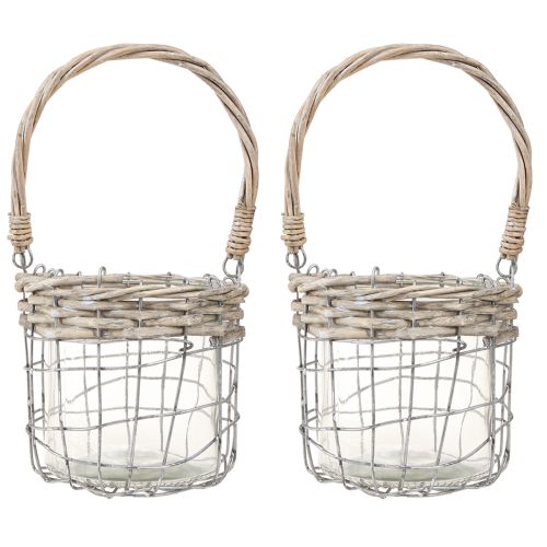 Produkt Latarnia wisząca szklana metalowa wiklina Ø14,5cm 2szt