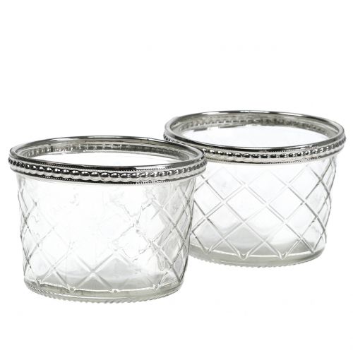 Floristik24 Tealight Jar Rhombus z metalową obręczą Ø8cm H5,5cm 4szt.