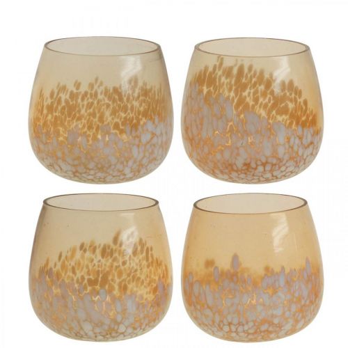 Latarnia szklana świecznik na tealighty szklana dekoracja brązowa biała Ø8cm 4szt