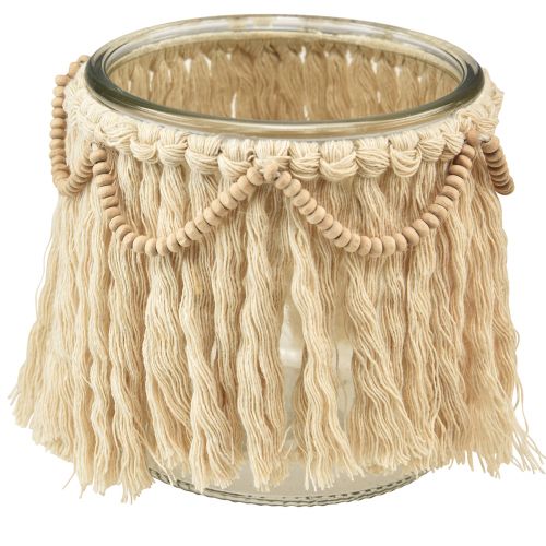 Produkt Latarnia Szklana Frędzle Makrama Kremowa Boho Ø9,5cm 4szt
