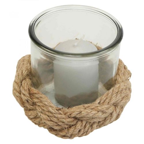 Floristik24 Latarnia szklana pleciona z naturalnego włókna konopnego Ø13cm W10cm