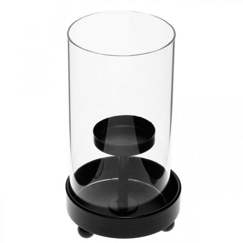 Floristik24 Latarnia szklana świecznik na tealighty metalowa czarna wys. 18 cm